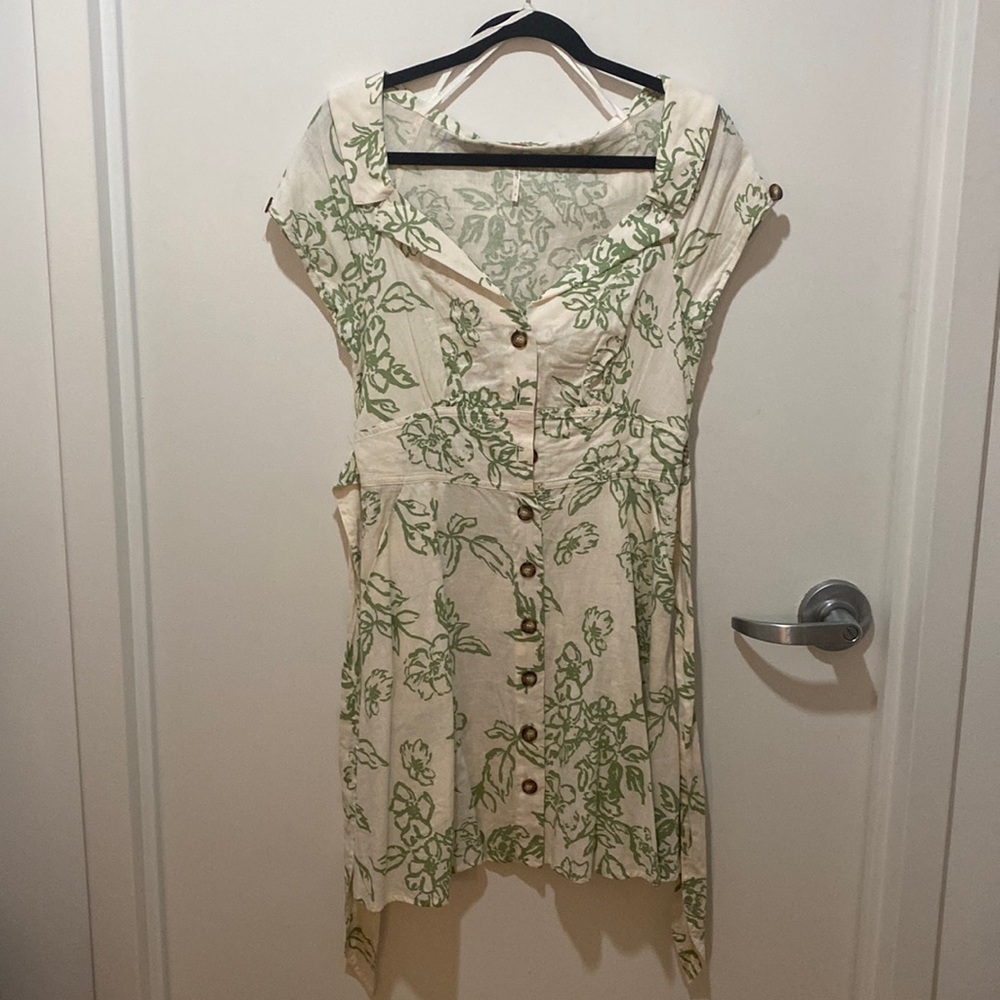 Free People Floral Green & White Mini Dress